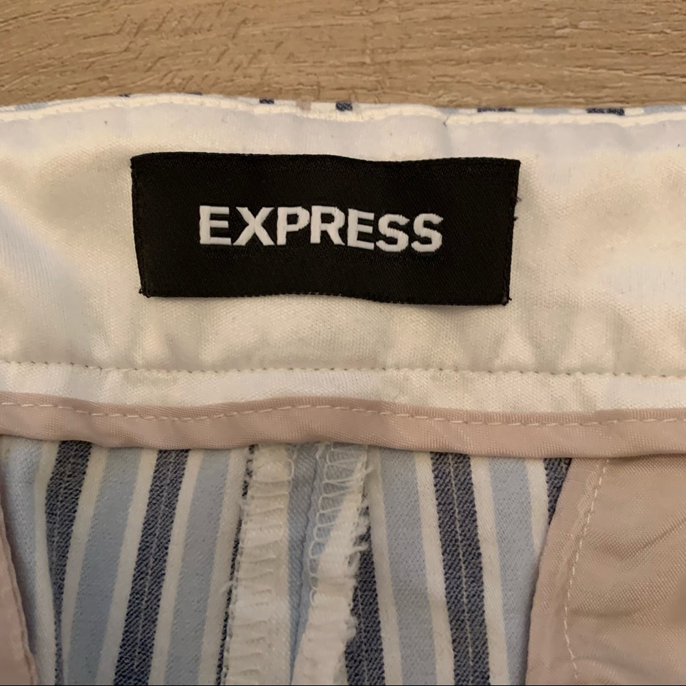Express Columnist Mid Rise Ankle Pants Linen Blend Blue White Stripe Sz 10 Short - Picture 5 of 7